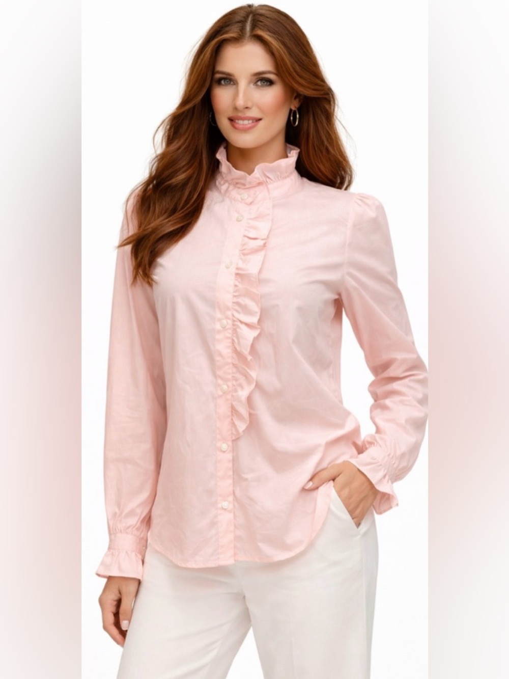 J.Crew Ruffle Front Blouse Pink Button Down Feminine Preppy Size 6 Cottagecore - Picture 5 of 5